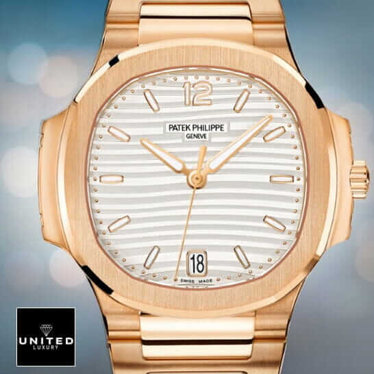 Patek Philippe White Dial Rose Gold Inspired white background front view