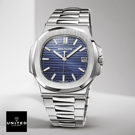 Patek Philippe Nautilus Platinum Blue Dial Inspired front view white background