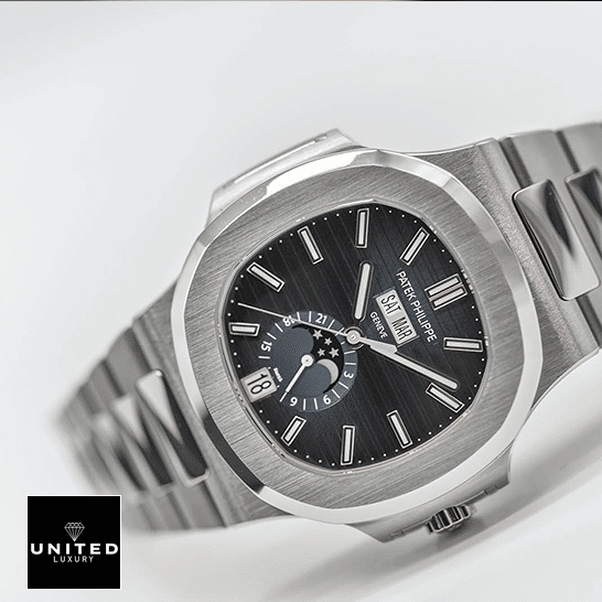 Patek Philipe Grey Dial Nautilus 5726_1A-001 Steel Bezel Inspired side view white background