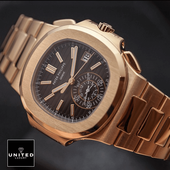 Patek Philippe Nautilus Geneve Black Dial Rose Gold Bracelet Inspired black background