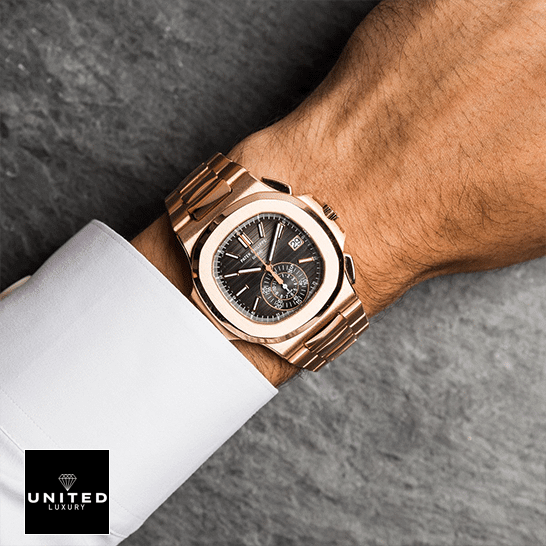 Patek Philippe Nautilus Rose Gold Bezel Black Case Inspired on the man wrist