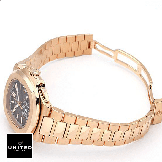 Patek Philippe Nautilus Rose Gold Bracelet Inspired opened clasp white background