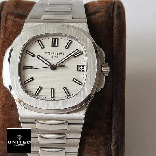 Patek Philippe Geneve Nautilus 57111A-011 White Dial Inspired on the stand