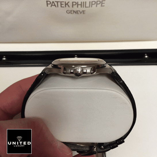 Patek Philippe Nautilus 5711G-001 Inspired steel case side view in the box