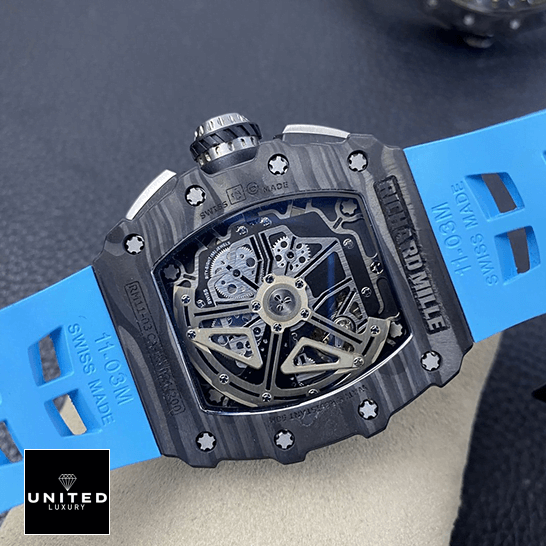 Richard Mille RM01103 Carbon Case Blue Rubber Bracelet Inspired upside view