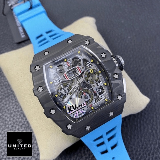 Richard Mille RM01103 Blue Rubber Bracelet Black Dial Inspired on the stand