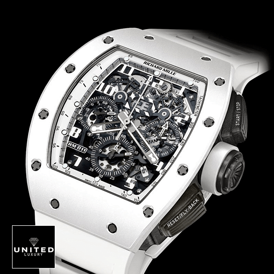 Richard Mille RM011 White Bezel Rubber Bracelet Inspired black background