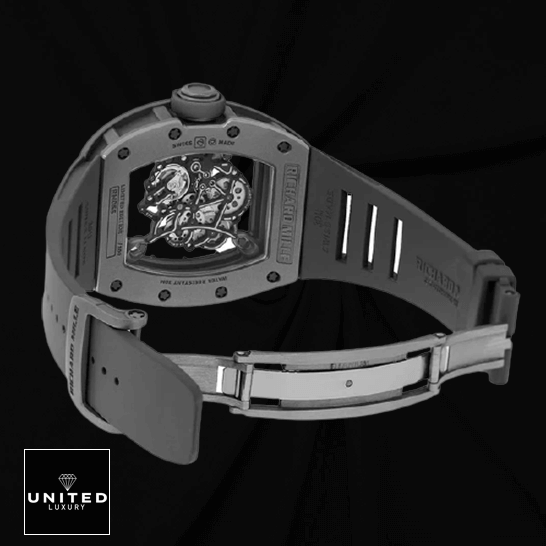 Richard Mille RM055 Black Rubber Bracelet Inspired opened clasp black background