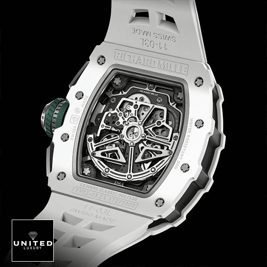 Richard Mille RM1103 White Dial Inspired upside view black background