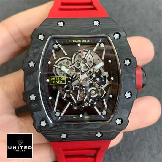 Richard Mille RM3502 Black Bezel Red Rubber Bracelet Inspired on the hand