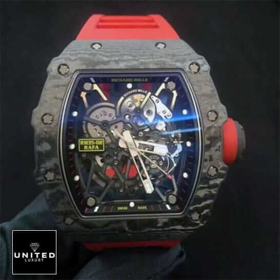 Richard Mille RM35-02 Rafa Black Bezel Red Bracelet Inspired black background