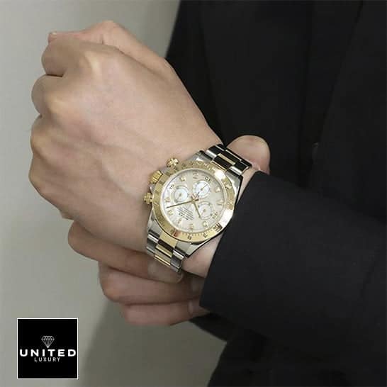 Rolex Daytona Two Tone White Dial 116523 Oyster Inspired on his arm