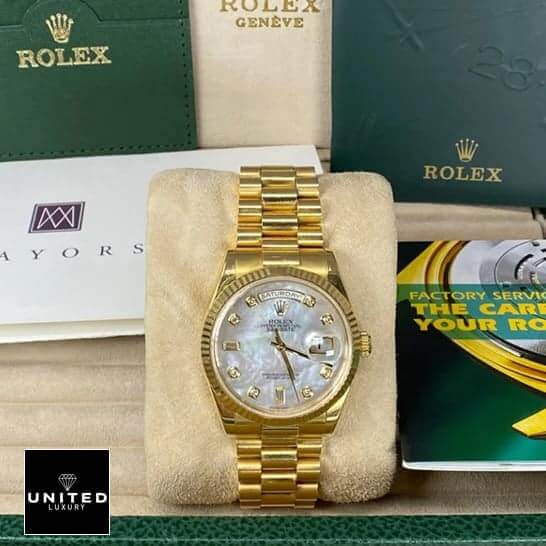 Rolex Day Date Mop 128238 Inspired warranty card and instruction manual