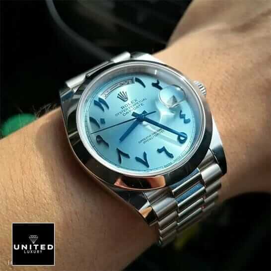 Rolex DayDate 40 228206 Turquoise Dial Inspired on his arm