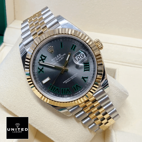 Rolex Datejust 36 Wimbledon Two Tone Jubilee Inspired in the box