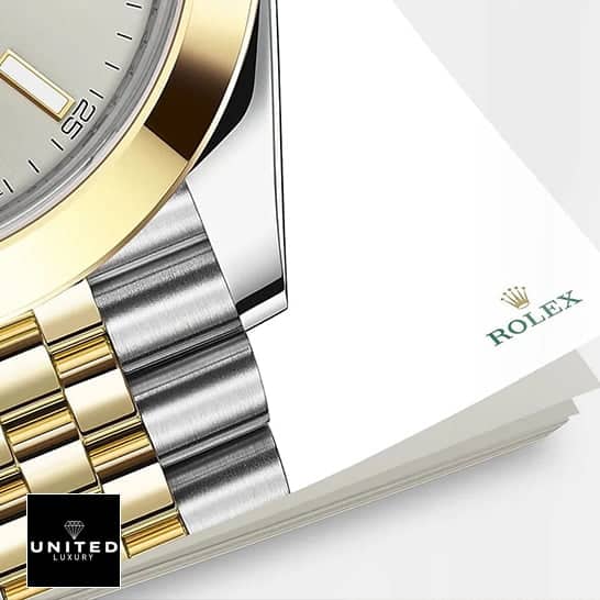 Rolex Datejust 41 126303-0002 Inspired Silver Dial Gold Bezel Two tone Bracelet and on the Rolex notebook