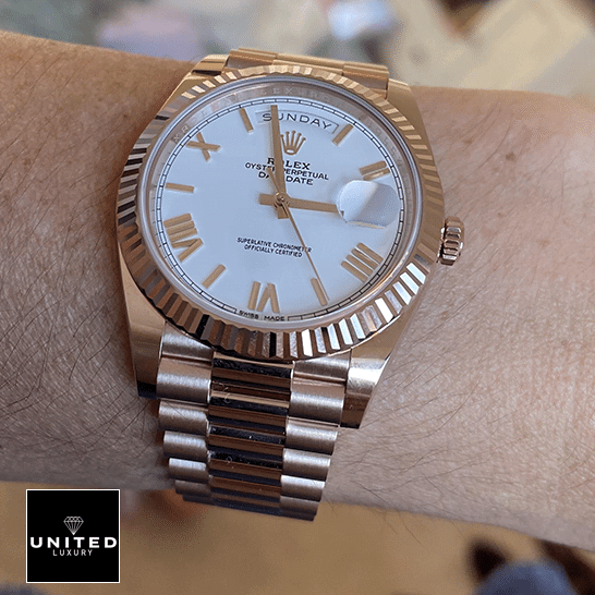 Rolex Day-Date President 118235f-0024 Rose Gold Fluted Bezel Inspired on his arm