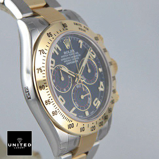 Rolex Daytona 116508-0004 Stainless Steel Case & Gold Bezel Inspired Left Side