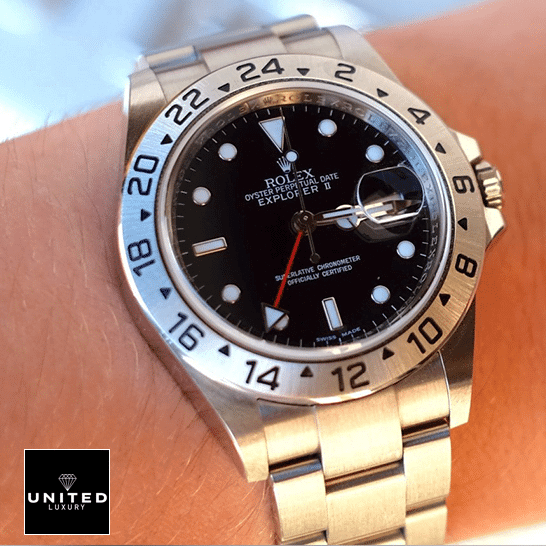 Rolex Explorer II Black Dial 16570-0004 Inspired on his arm