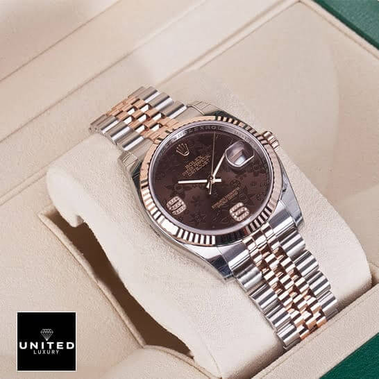 Rolex Datejust 36 Chocolate Floral Dial 116231 Jubilee Inspired in the Box