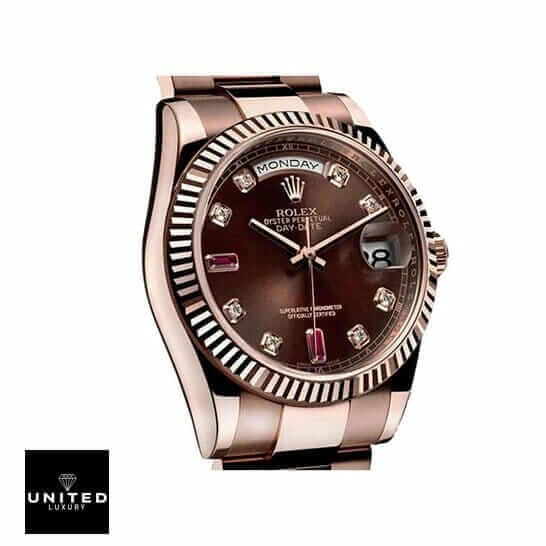 Rolex ladies Day-Date 128235 AR Stainless Steel With Rose Gold Wrapped Chocolate Dial Inspired