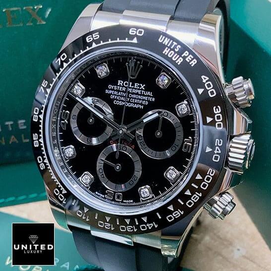 Rolex Daytona Oysterflex 116519LN Dial is Black with Diamond Inspired