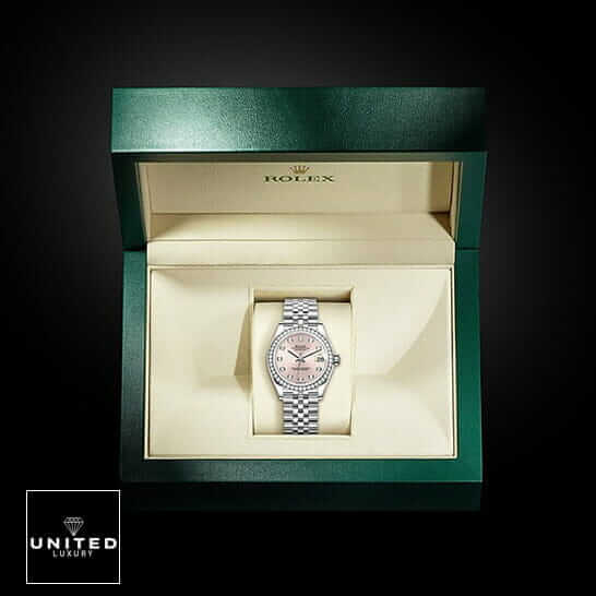 Rolex Datejust Pink Dial Jubilee Inspired in the rolex box