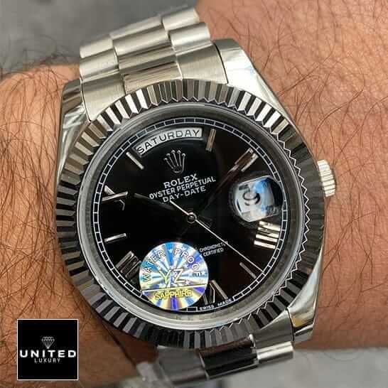 Rolex Day Date II Presidential Black Roman Dial 218239 Jubilee Inspired