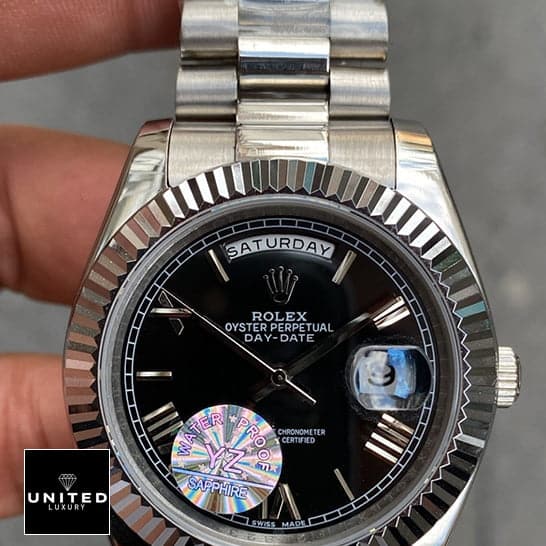 Rolex Day Date II Presidential Black Roman Dial 218239 Silver Jubilee Inspired