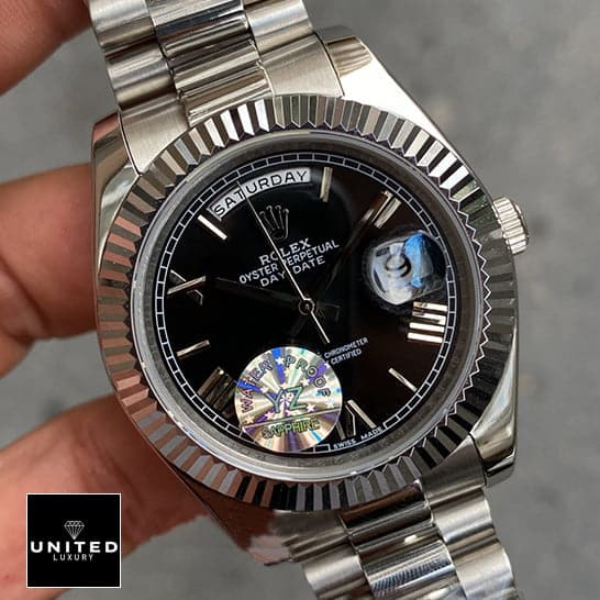 Rolex Day Date II Presidential 218239 Black Roman Dial Silver Jubilee Inspired