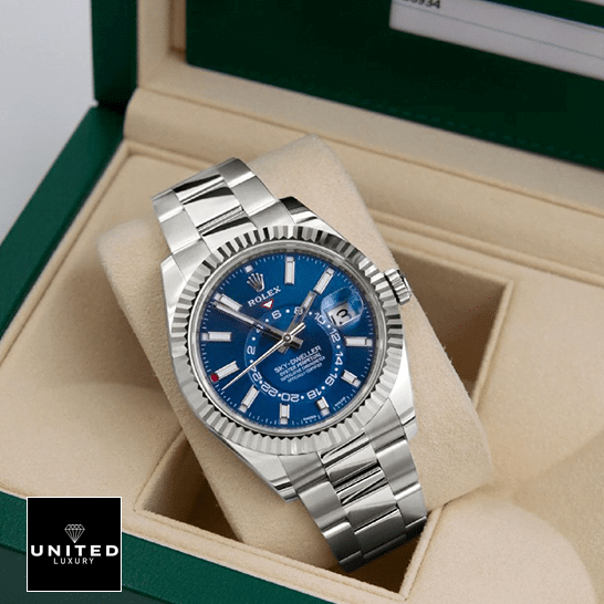 Rolex Sky-Dweller Blue Dial Stainless Steel Fluted Bezel 326934-0003 Oyster Inspired