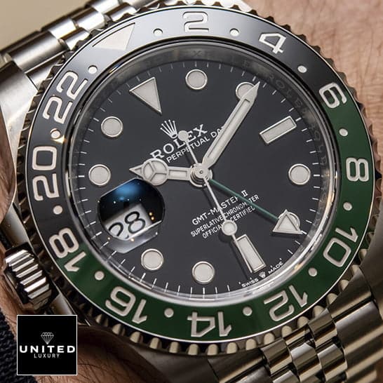 Rolex Gmt-Master II Sprite Inspired close analog view and above the wrist