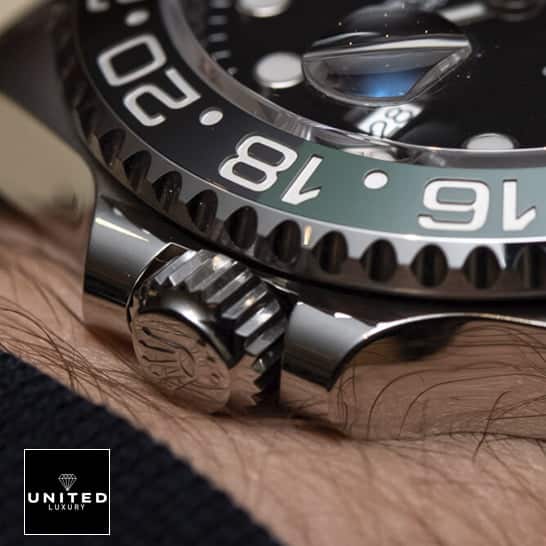 Rolex Gmt-Master II Sprite Inspired Push button and above the wrist