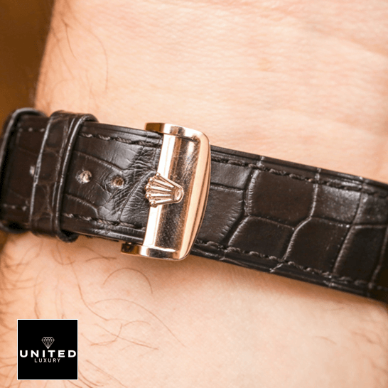 Rolex Cellini Leather Bracelet Inspired rolex logo on the buckle