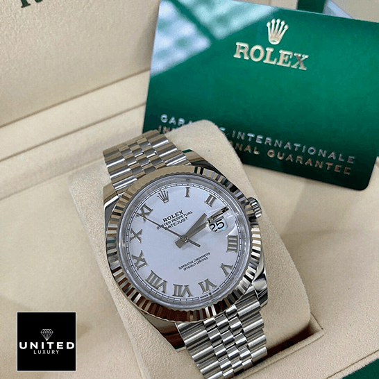 Rolex Datejust Roman 126334 White Dial Inspired in the rolex box and warranty card next to