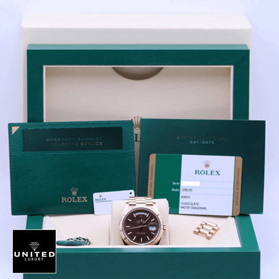 Rolex Day-Date 228235 Chocolate Inspired box and warranty card