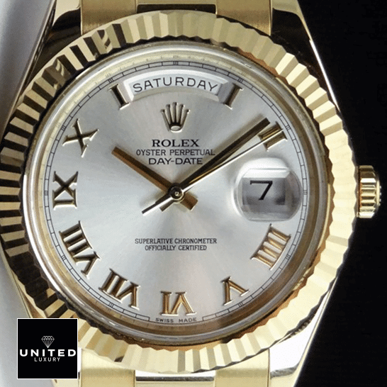 Rolex Day-Date II White Dial Roman 218238 Inspired black background