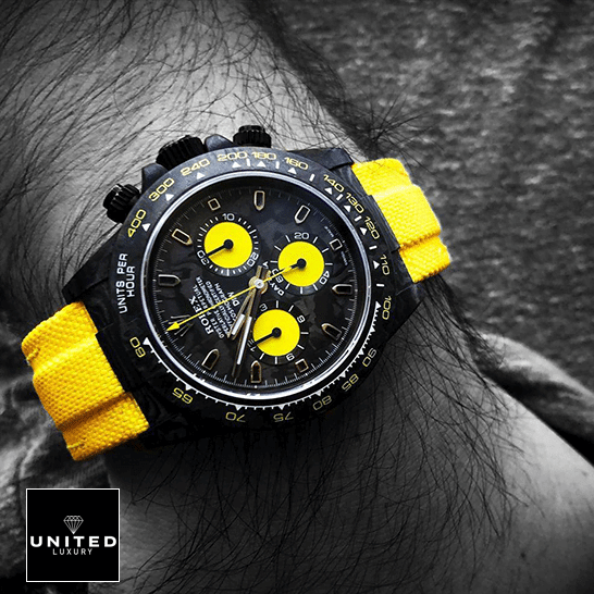 Rolex Daytona DiW NTPT “All Carbon Lemon Edition” Inspired on his arm