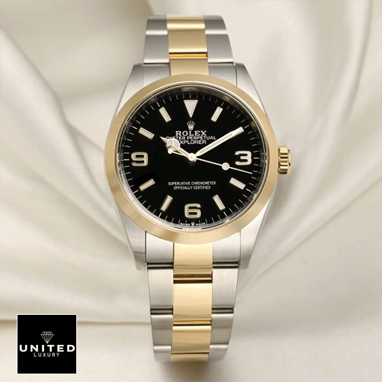 Rolex 2021 Explorer 124273 Black Dial Inspired cream tulle background