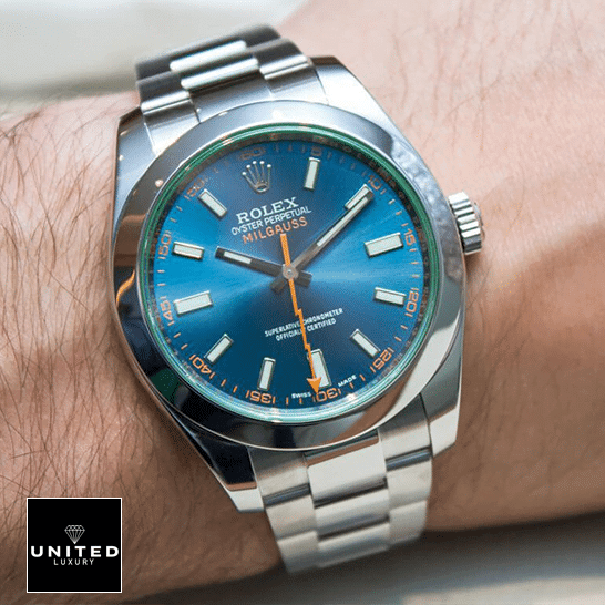 Rolex Milgauss 116400GV-0002 Blue Dial Inspired on his arm