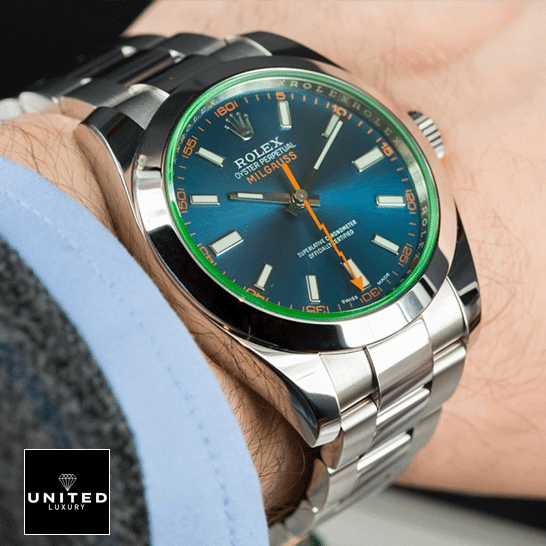 Rolex Milgauss 116400GV Green Crystal Oyster Inspired on his arm