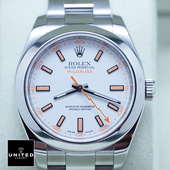 Rolex Milgauss 116400 Stainless Steel Case White Dial Orange Stick Inspired