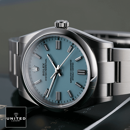 Rolex Perpetual 126000 Turquoise Dial Oyster Inspired on the table