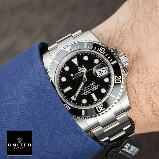 Rolex Submariner 116610LN Black Dial Inspired on the wrist in a suit