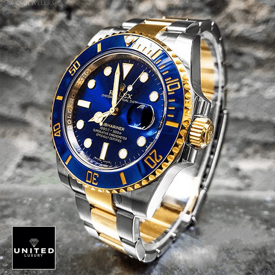 Rolex Submariner Date Two Tone Blue Dial 16613 Inspired on the table