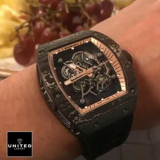 Richard Mille RM055 Bubba Watson Black Rubber Bracelet Inspired on the wrist